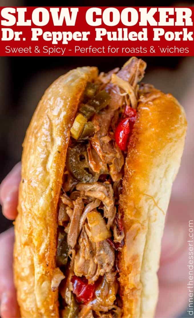 Slow Cooker Dr. Pepper Pulled Pork is perfect served many different ways including in these sub sandwiches.