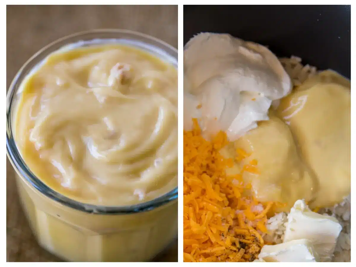 Collage of ingredients before mixing and after