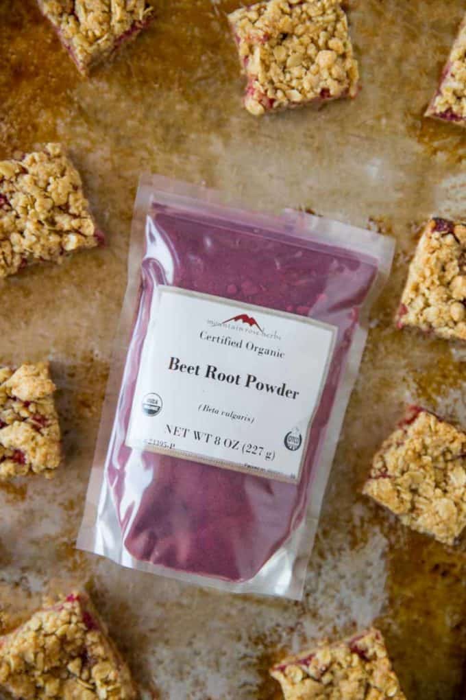 Fresh Strawberry Bars with Beet Root Powder.