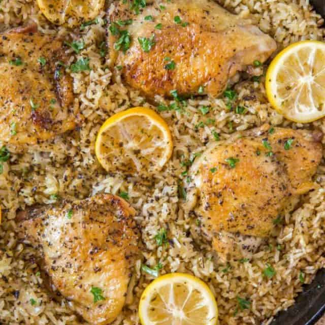 One Pot Greek Chicken and Rice is an easy dish you can make for an easy weeknight meal or guests coming over for dinner.