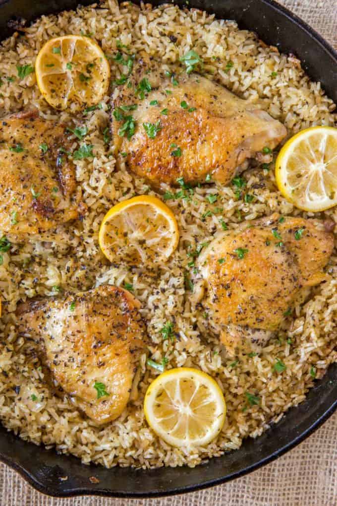 One Pot Greek Chicken and Rice is an easy dish you can make for an easy weeknight meal or guests coming over for dinner. 