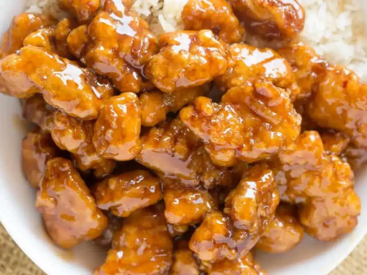 sticky chicken in a bowl 