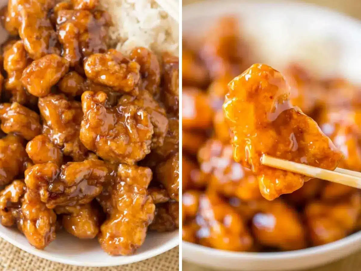 collage of sticky chicken 
