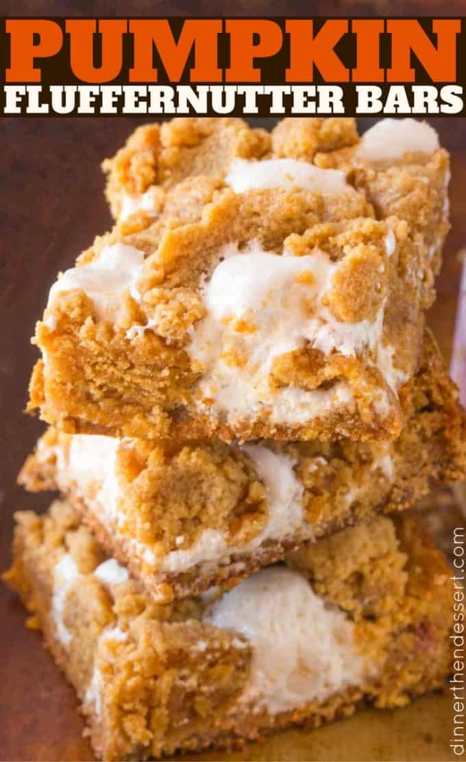 Pumpkin Fluffernutter Bars are the perfect mix of peanut butter brownie, marshmallow filling and all things pumpkin and fall flavored. Best back to school snack ever.