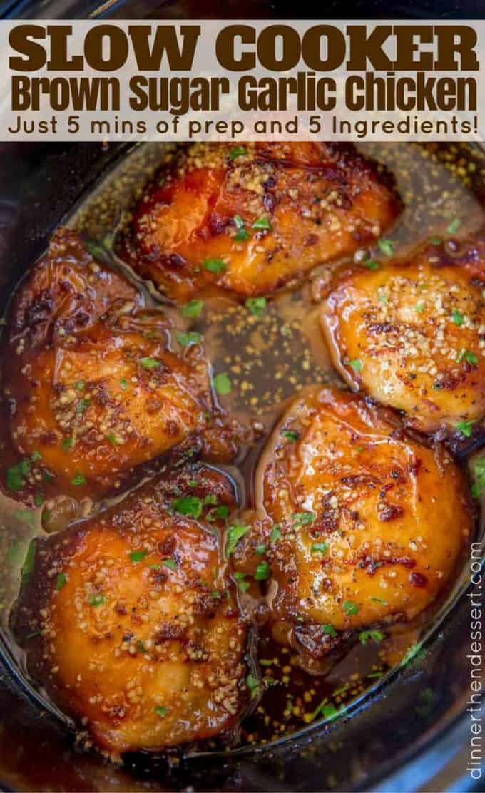5 Ingredient Slow Cooker Brown Sugar Garlic Chicken is AMAZING and EASY!