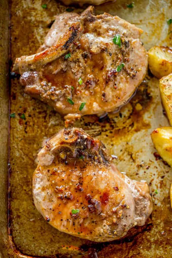 Quick and easy oven baked pork chops with brown sugar and garlic.