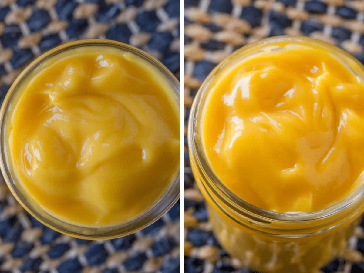 Collage of cheese soup in jar
