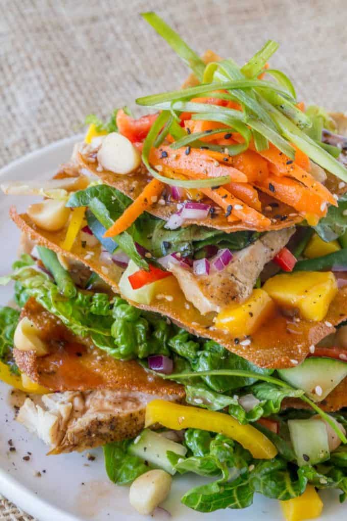 Dressed salad with wonton sheets