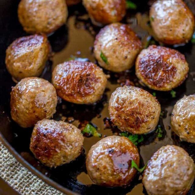 Homemade Meatballs in large skillet