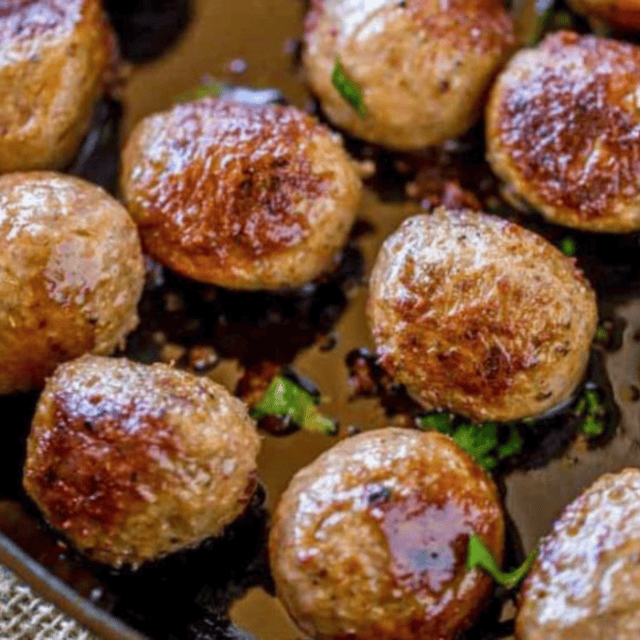 Meatballs in pan