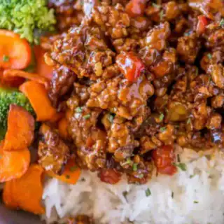 close up of ground chinese chicken