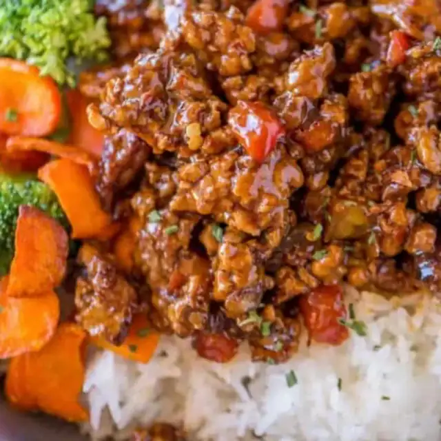 close up of ground chinese chicken