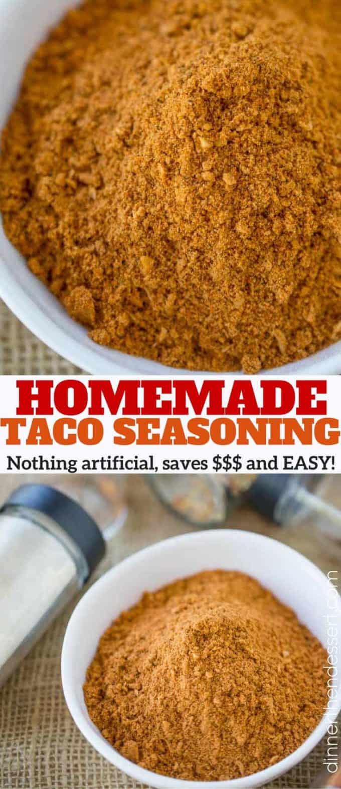 Homemade Taco Seasoning without artificial ingredients and much less sodium! Easy to make and store. Saves money over the packaged taco seasoning packets!
