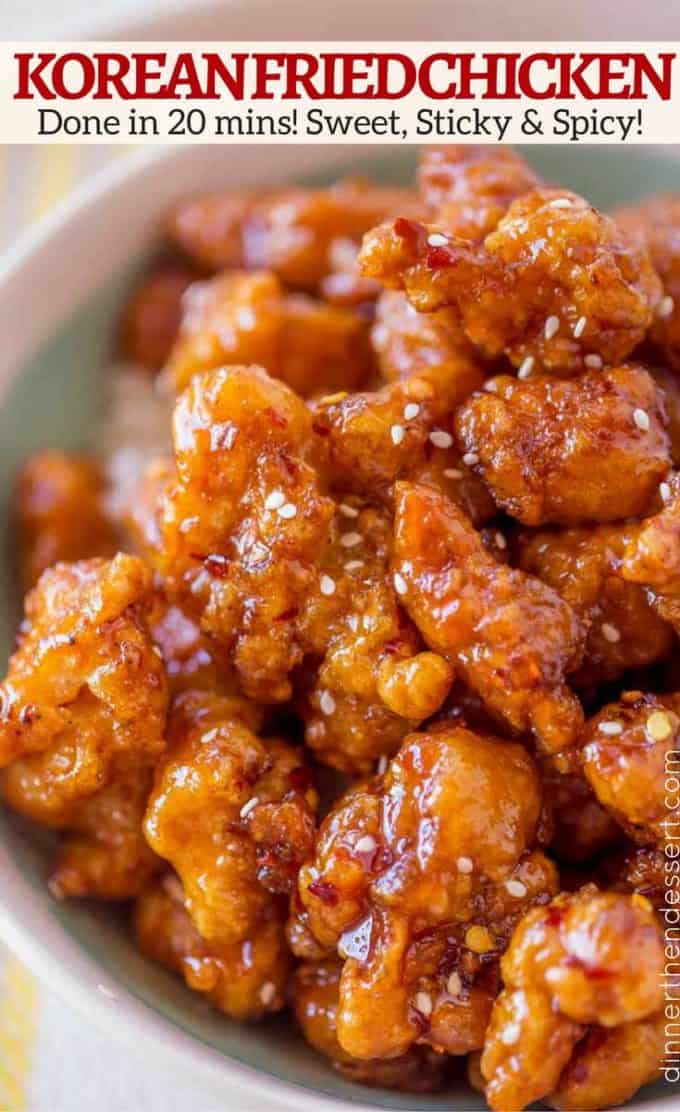 Crispy Korean Fried Chicken in a spicy, sweet glaze that is so crispy and sticky you'll coat everything in this sauce from wings to baked chicken breasts and more!