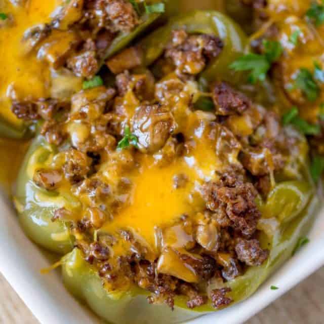 Easy Philly Cheesesteak Stuffed Peppers are the perfect weeknight meal!