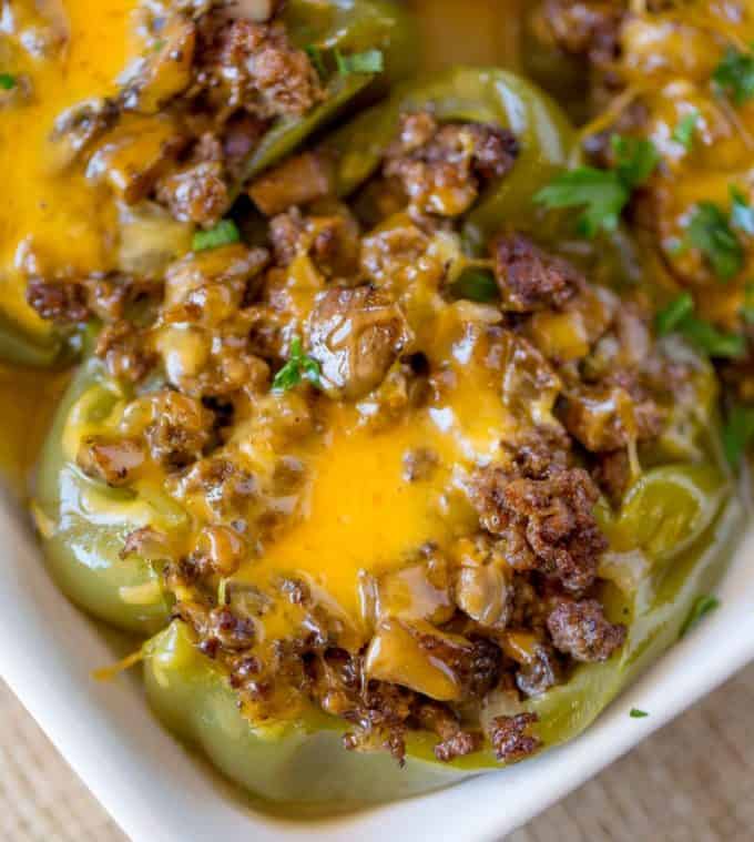 Easy Philly Cheesesteak Stuffed Peppers are the perfect weeknight meal!