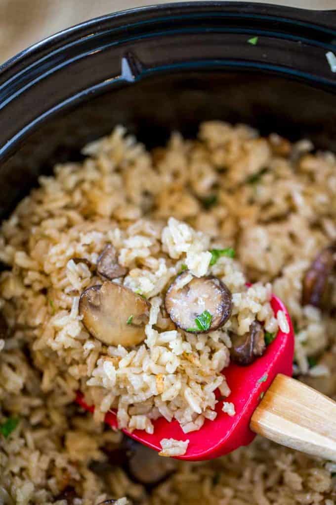 Slow Cooker Mushroom Rice - Dinner, then Dessert