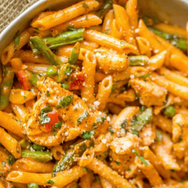 creamy chicken pasta in a bowl