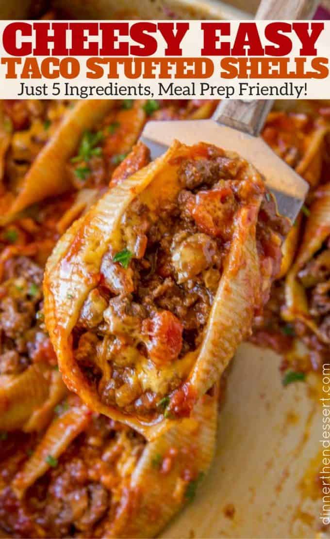 5 Ingredient Cheesy Taco Stuffed Shells are an easy weeknight meal!