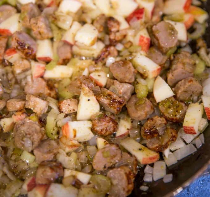 Apple Sausage Stuffing with sage and onions is an easy and delicious Thanksgiving favorite.