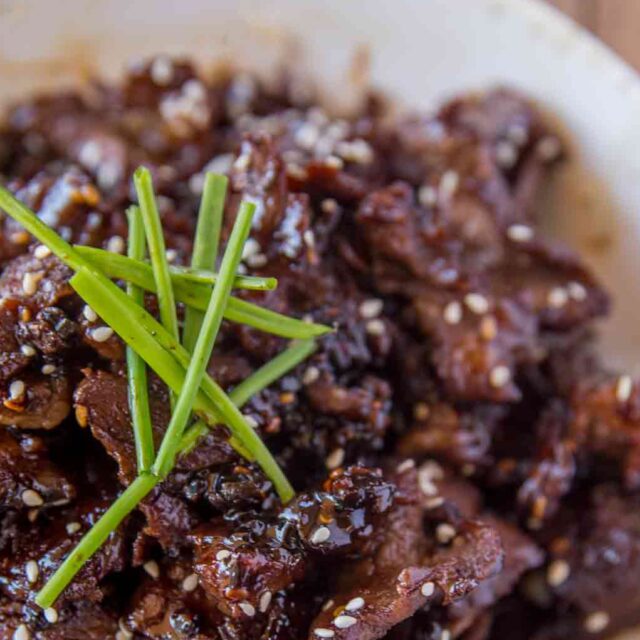 bowl of cooked beef