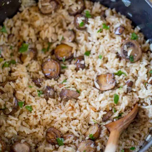 One Pot Mushroom Rice: The best, most buttery and mushroom-y rice you'll ever make. A PERFECT holiday side dish.