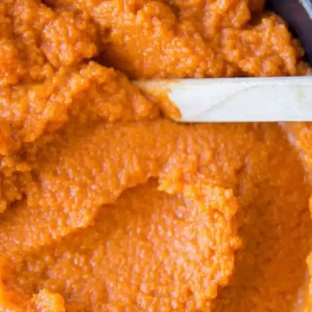 Puree in bowl being stirred