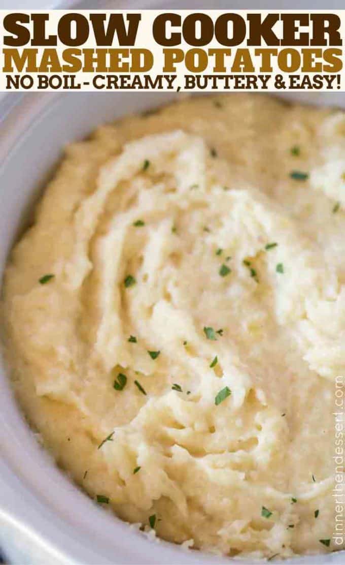 #SlowCooker #MashedPotatoes are an easy side dish (with no boiling required!) that you can make for the holidays and keep warm on the buffet without drying out!