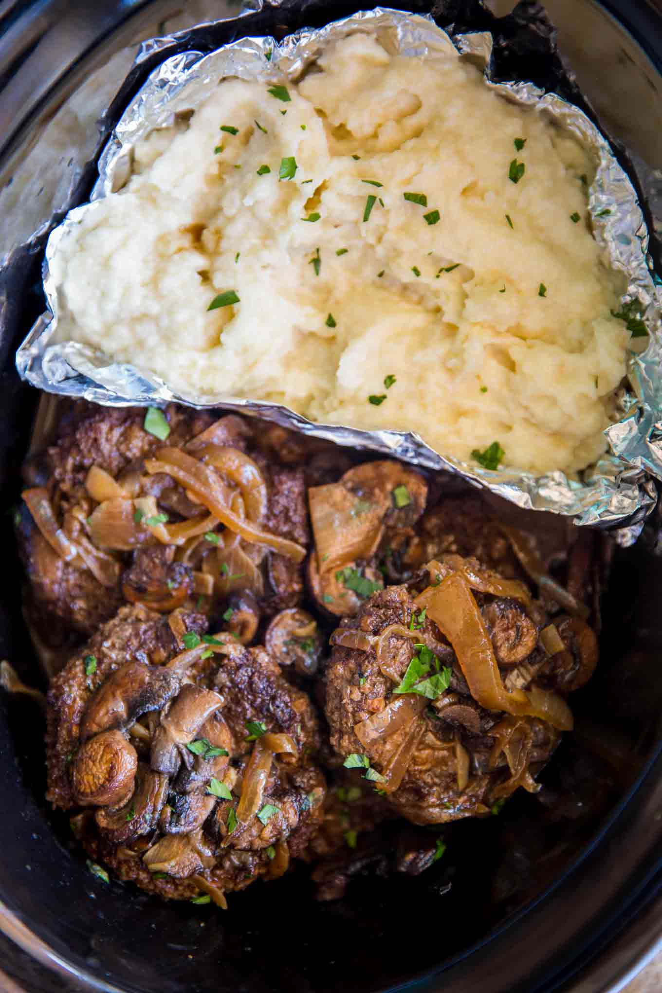 Slow Cooker Salisbury Steak and Mashed Potatoes - Dinner, then Dessert