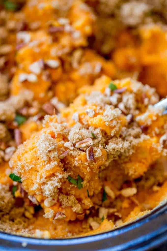 Slow Cooker Sweet Potato Casserole is the PERFECT Thanksgiving side dish.