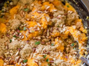 Slow Cooker Sweet Potato Casserole with just a handful of ingredients you'll have a creamy sweet potato side dish with almost no effort and no oven space used!