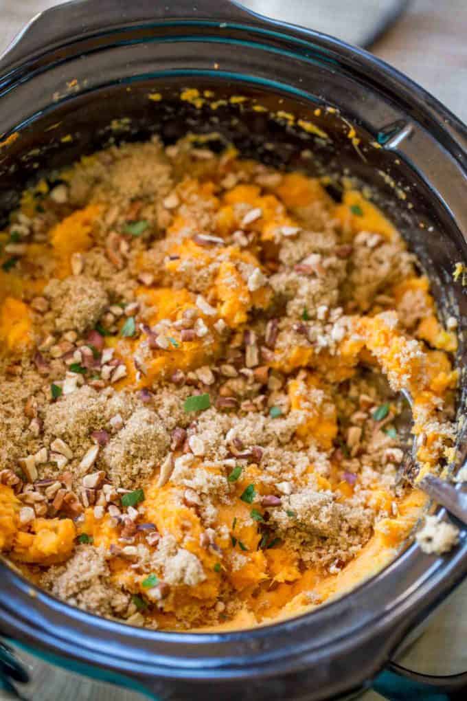 Slow Cooker Sweet Potato Casserole with just a handful of ingredients you'll have a creamy sweet potato side dish with almost no effort and no oven space used!