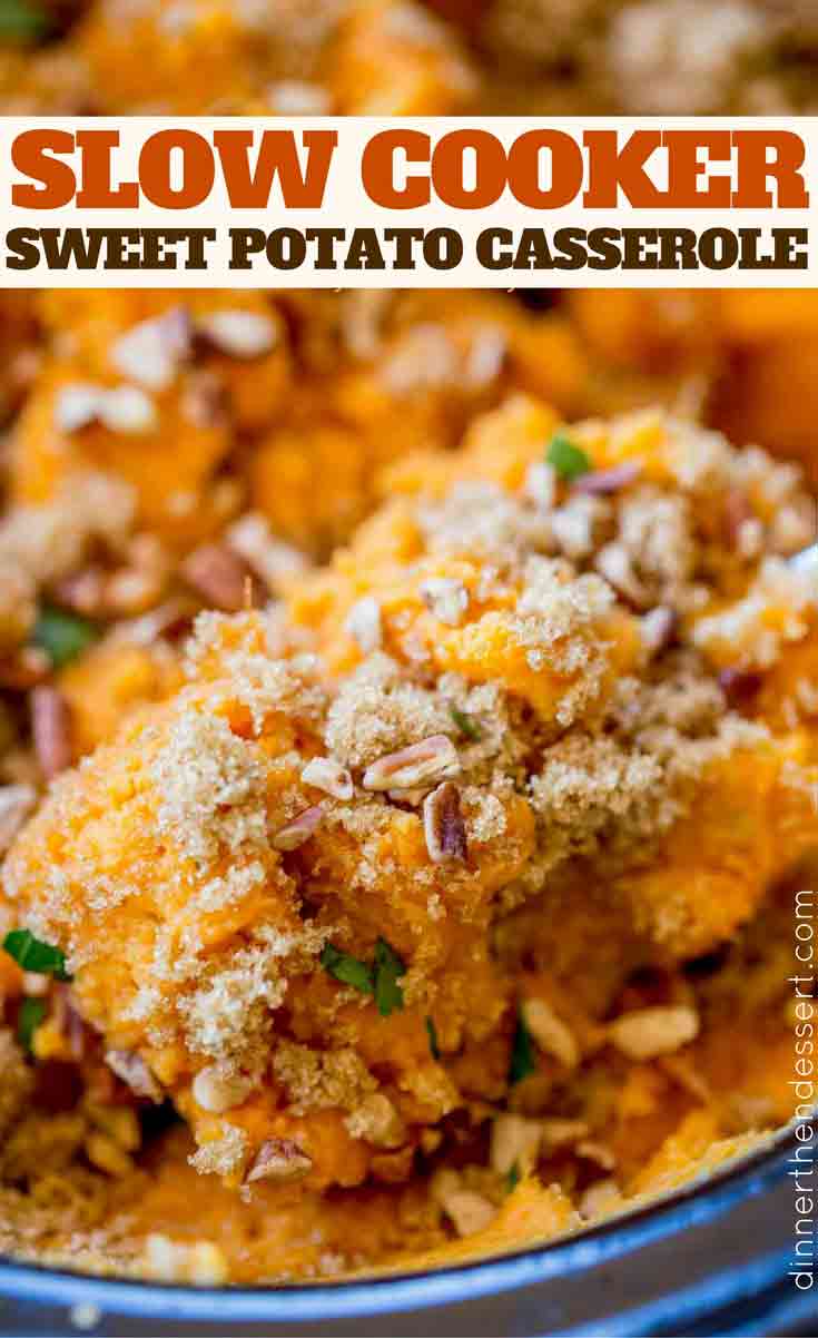 Slow Cooker Sweet Potato Casserole is the PERFECT Thanksgiving side dish.