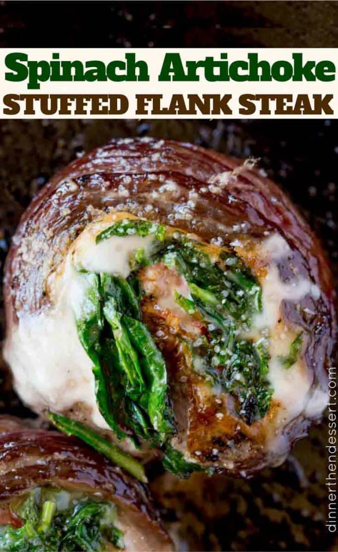 Stuffed Flank Steak with spinach artichoke filling! The perfect dinner party meal.