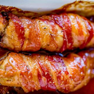 two chicken and pork appetizers in pan