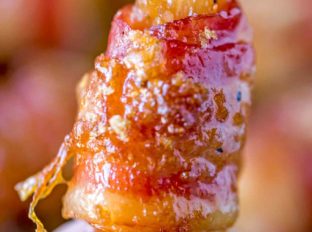 Bacon Brown Sugar Chicken Bites are the perfect salty, sticky, sweet and crispy appetizer for the holidays and game day with just five ingredients!