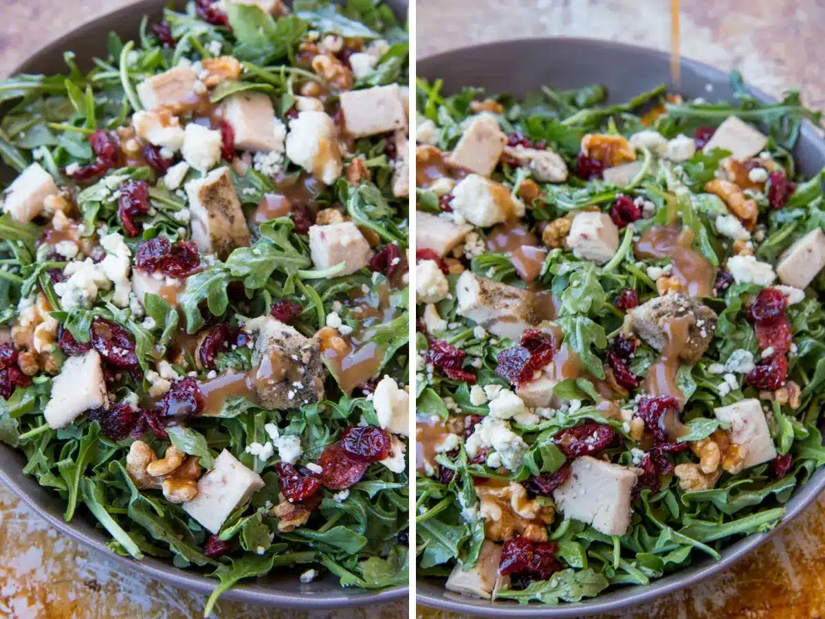 collage of bowls of turkey salad