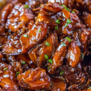 Easy Bourbon Chicken that's crispy, sweet, sticky and tastes just like the kind you grew up eating at the mall!