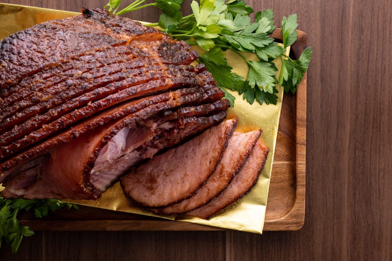 HoneyBaked Ham view from top on serving block 