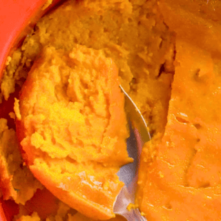 Souffle with spoon taking scoop out