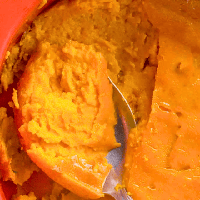 Souffle with spoon taking scoop out