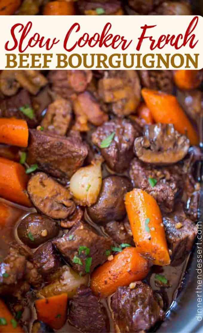 The EASIEST Slow Cooker Beef Bourguignon with all the delicious classic French flavors at a fraction of the work! An easy WEEKNIGHT meal.