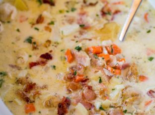 Slow Cooker Bacon Chicken Chowder cooks low and slow all day long for a hearty, easy rich chowder with buttery potatoes and lots of bacon.
