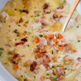 Slow Cooker Bacon Chicken Chowder cooks low and slow all day long for a hearty, easy rich chowder with buttery potatoes and lots of bacon.