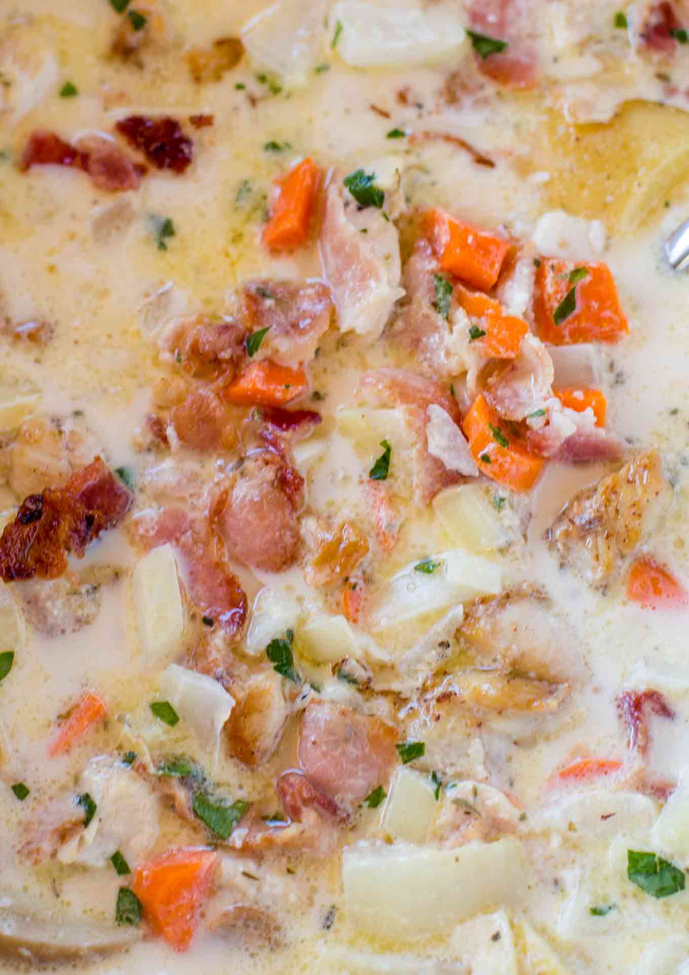 Slow Cooker Bacon Chicken Chowder Dinner, then Dessert