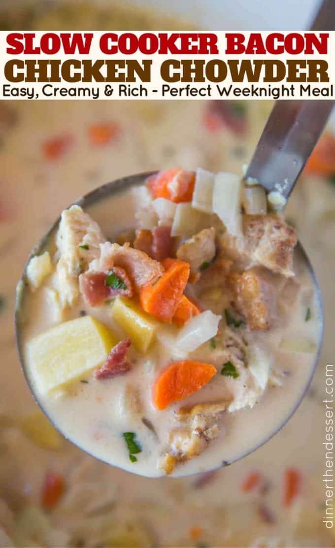 The creamiest easiest Crockpot Chicken Chowder you'll ever make with LOTS OF BACON!