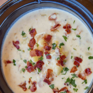 finished chowder in a crockpot