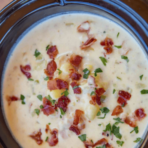 finished chowder in a crockpot