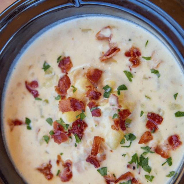 finished chowder in a crockpot