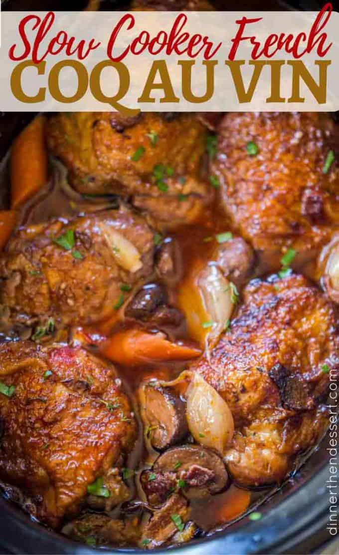 The easiest French Coq Au Vin ever made in your crock pot.